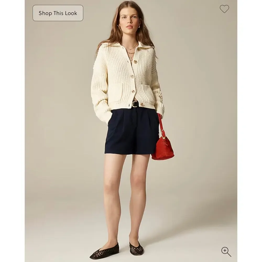 J. Crew Collared Crewneck Cardigan in Chunky Knit Ivory NWT size XXS